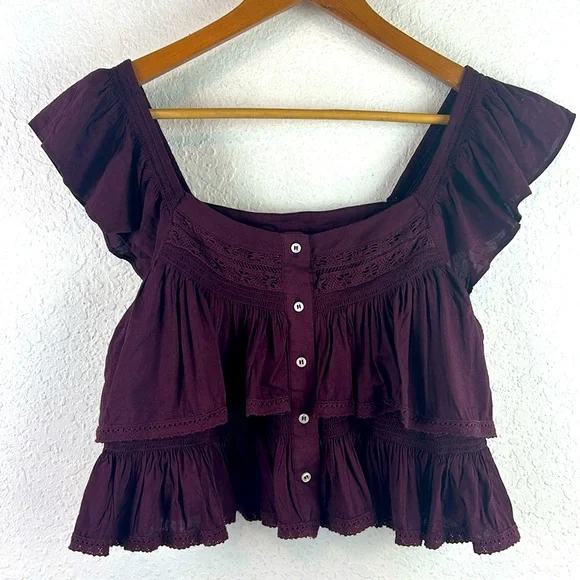 Perfect FREE PEOPLE Sunny Days Ahead Ruffle Crop Top small - Picture 4 of 8